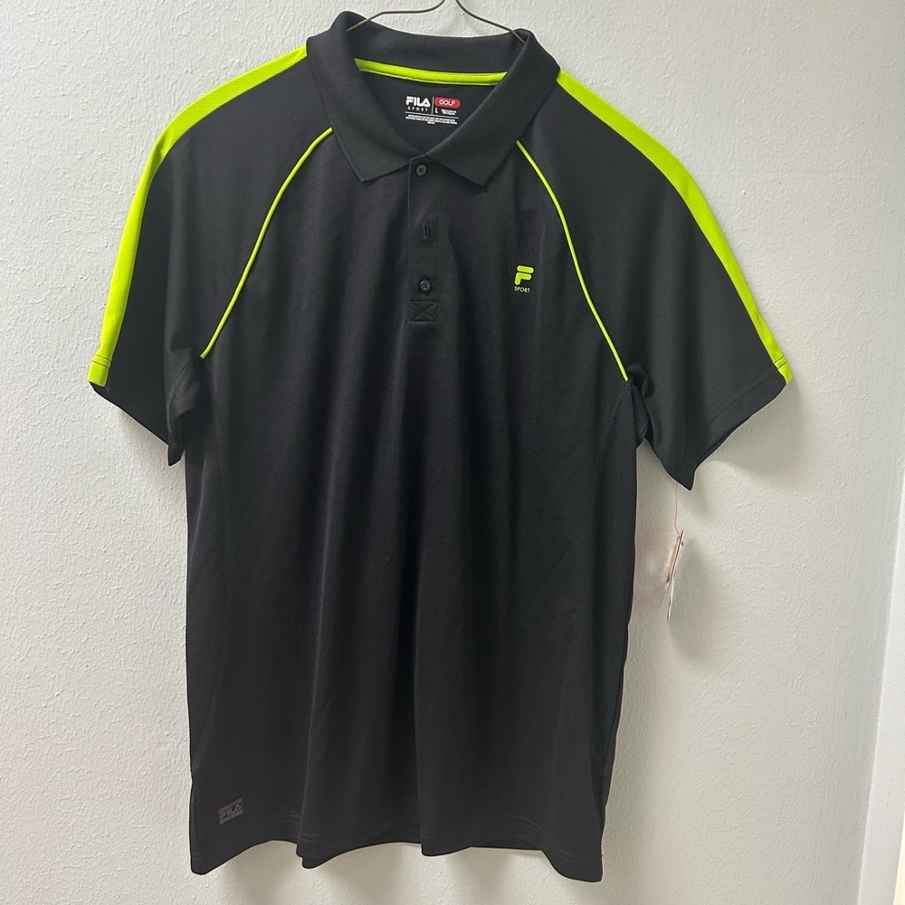 Fila Golf Polo Shirt Men’s Large – Black/Neon Green NWT